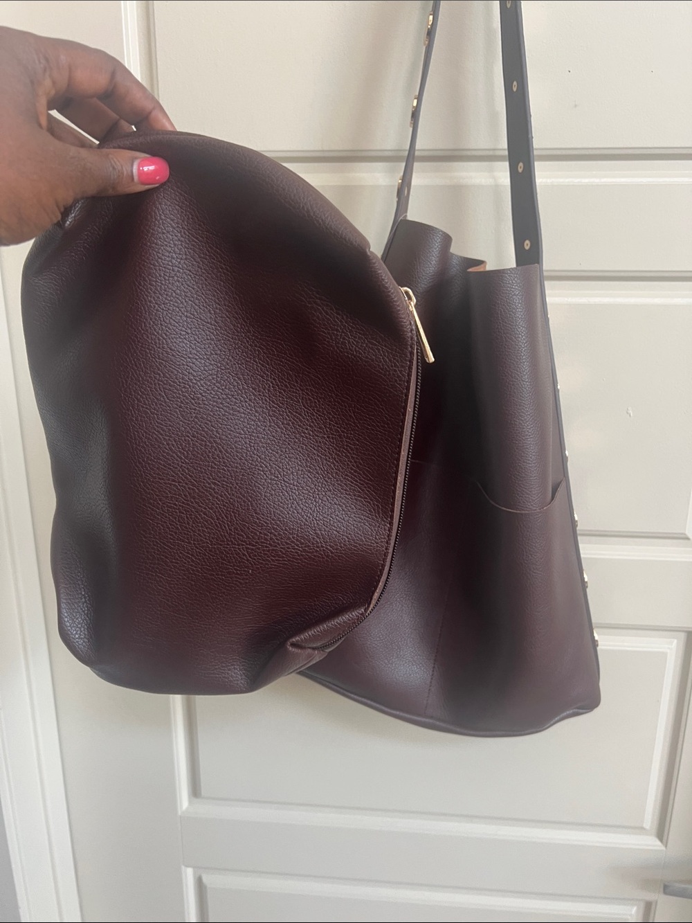 Anthropologie NEW Studded Vegan-Leather North-South Tote Bag brown chic boho - Picture 11 of 11